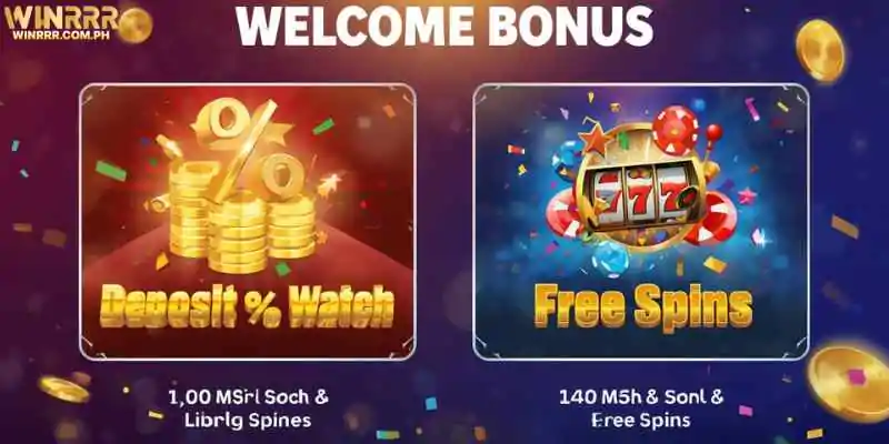 Example of welcome bonus offers including deposit match and free spins