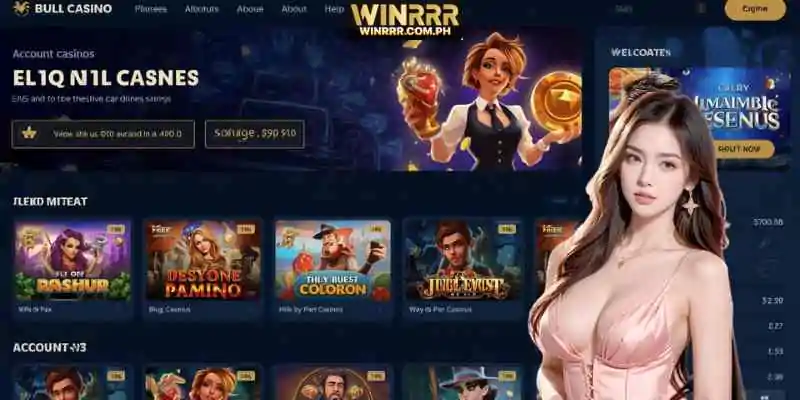 A sleek mobile casino dashboard displaying categorized games, promotions, and account controls.